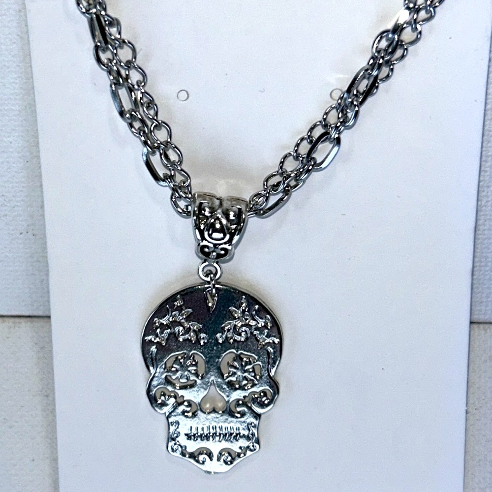 Handmade Halloween Party Day Of The Dead Sugar Skull Double Chain Necklace Punk